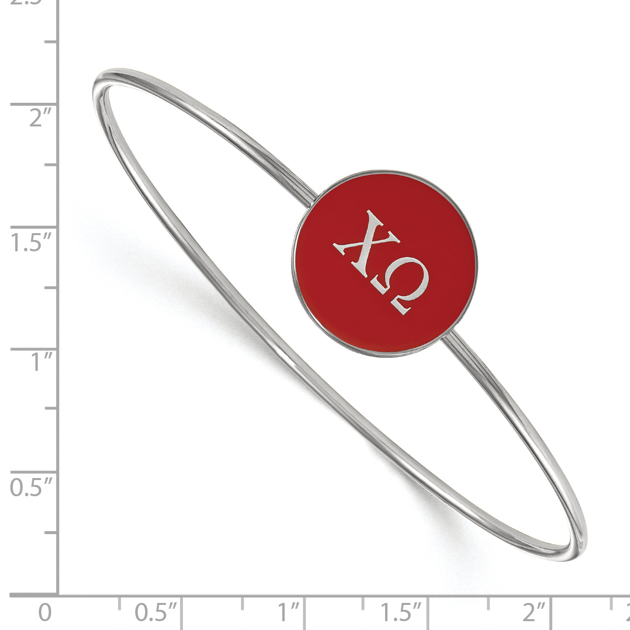Sterling Silver Rh Plated Logoart Chi Omega Enameled Slip On Bangle