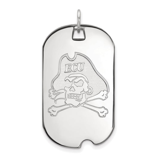 14K White Gold Logoart East Carolina University Pirate Large Dog Tag Pendant
