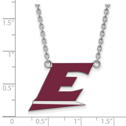 Sterling Silver Rhodium Plated Logoart Eastern Kentucky University Letter E Large Enameled Pendant 18 Inch Necklace