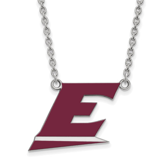 Sterling Silver Rhodium Plated Logoart Eastern Kentucky University Letter E Large Enameled Pendant 18 Inch Necklace