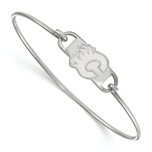 Sterling Silver Rhodium Plated Nhl Logoart Calgary Flames Letter C Small Center 7 Inch Wire Bangle