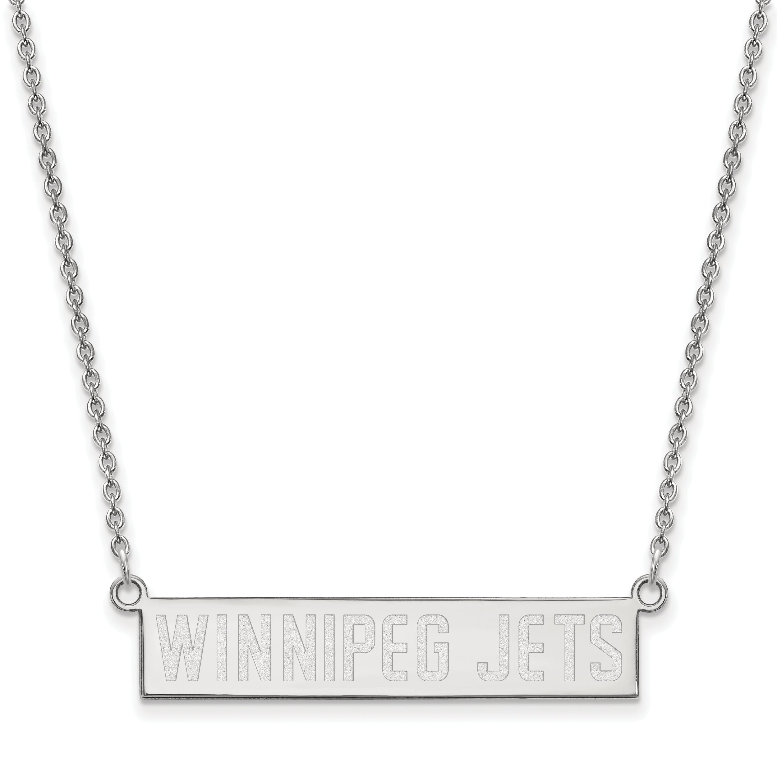 Sterling Silver Rhodium Plated Nhl Logoart Winnipeg Jets Small Bar 18 Inch Necklace