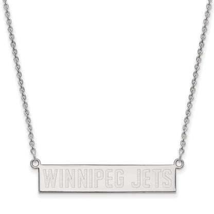 Sterling Silver Rhodium Plated Nhl Logoart Winnipeg Jets Small Bar 18 Inch Necklace