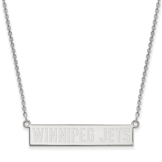Sterling Silver Rhodium Plated Nhl Logoart Winnipeg Jets Small Bar 18 Inch Necklace