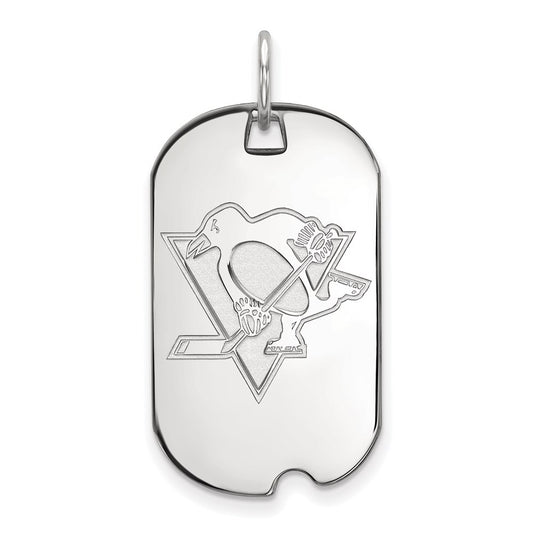 Sterling Silver Rhodium Plated Nhl Logoart Pittsburgh Penguins Small Dog Tag Pendant