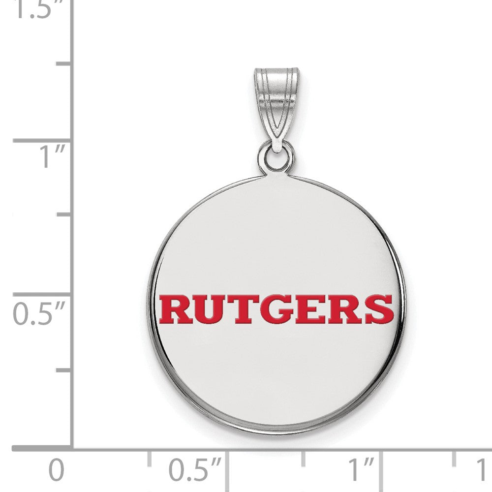 Sterling Silver Rhodium Plated Logoart Rutgers University Large Enameled Disc Pendant