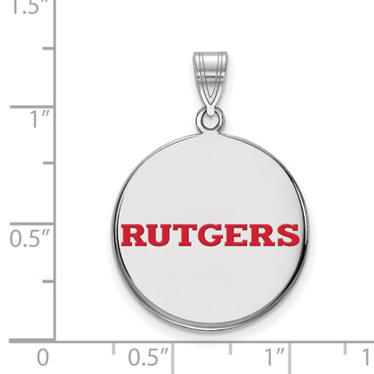 Sterling Silver Rhodium Plated Logoart Rutgers University Large Enameled Disc Pendant