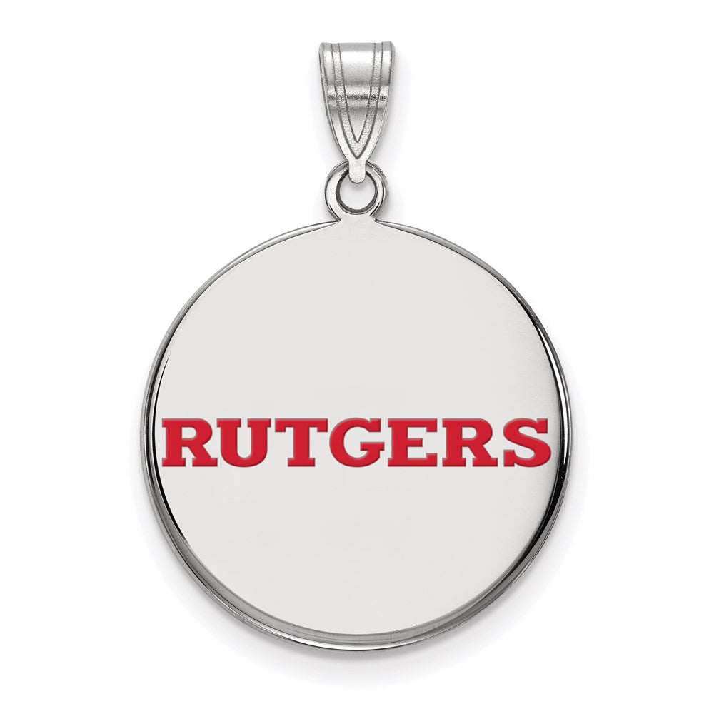 Sterling Silver Rhodium Plated Logoart Rutgers University Large Enameled Disc Pendant