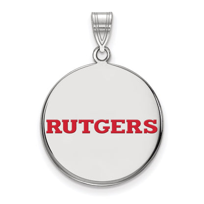 Sterling Silver Rhodium Plated Logoart Rutgers University Large Enameled Disc Pendant