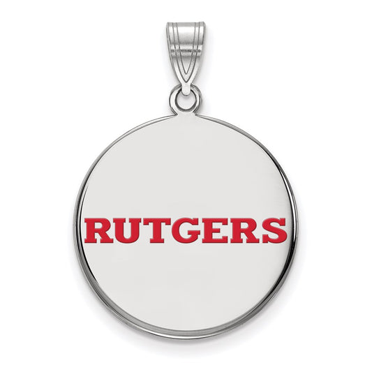Sterling Silver Rhodium Plated Logoart Rutgers University Large Enameled Disc Pendant