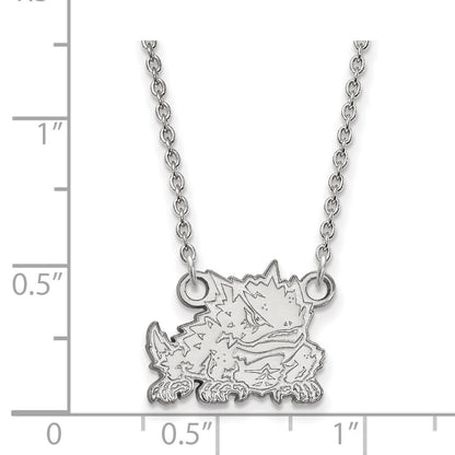 Sterling Silver Rhodium Plated Logoart Texas Christian University Horned Frog Small Pendant 18 Inch Necklace
