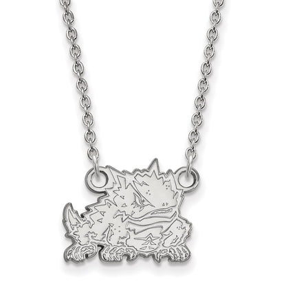 14K White Gold Logoart Texas Christian University Horned Frog Small Pendant 18 Inch Necklace