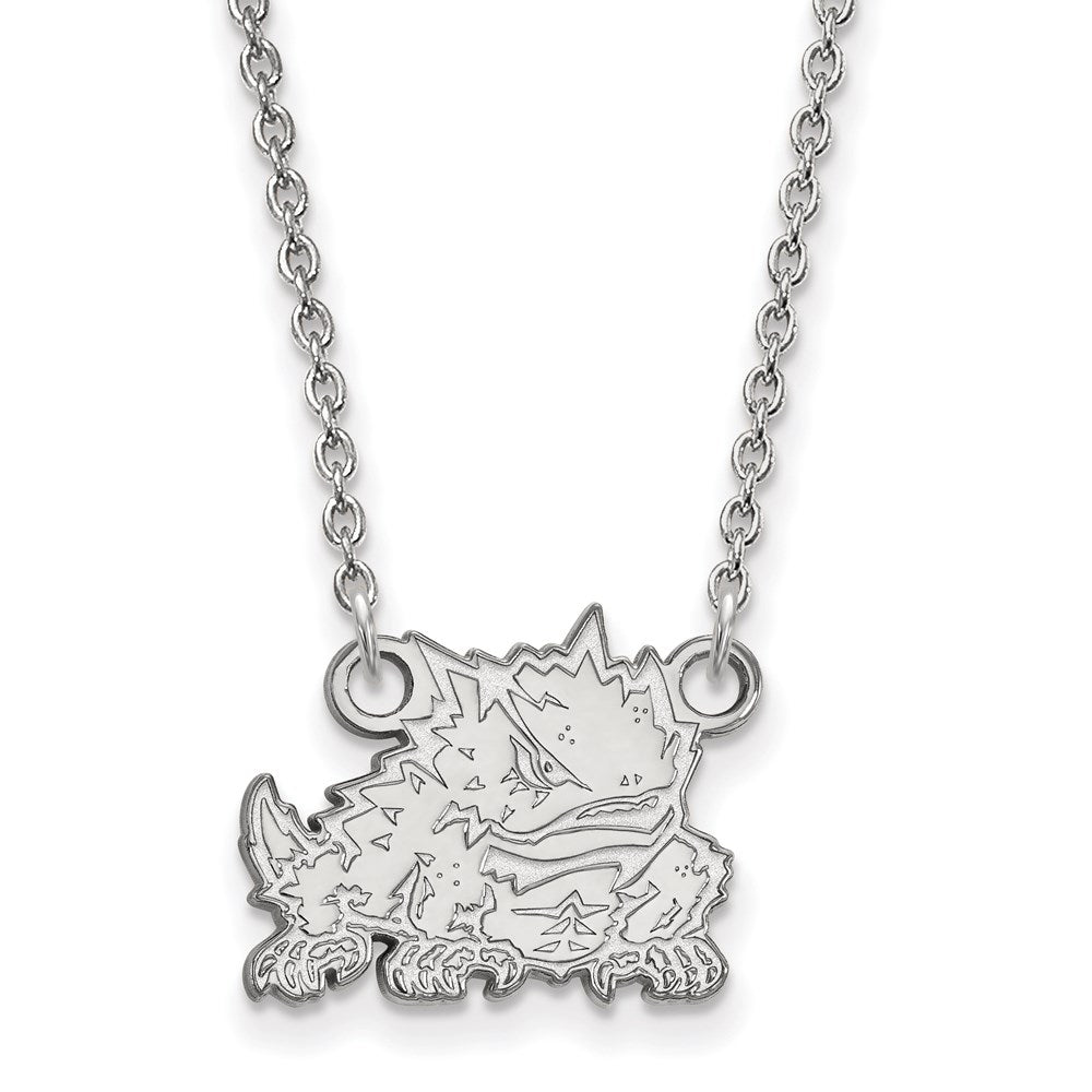 10K White Gold Logoart Texas Christian University Horned Frog Small Pendant 18 Inch Necklace