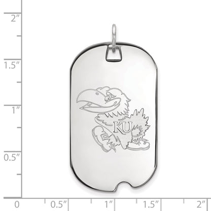Sterling Silver Rhodium Plated Logoart University Of Kansas Jayhawk Large Dog Tag Pendant
