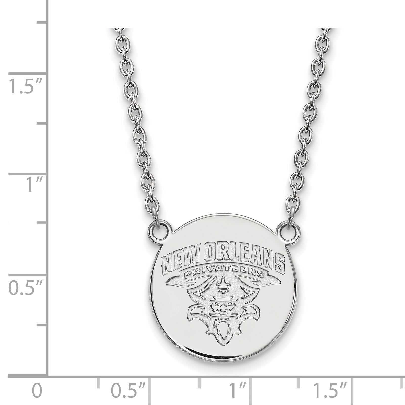 Sterling Silver Rhodium Plated Logoart University Of New Orleans Privateers Large Disc 18 Inch Necklace