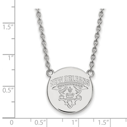 Sterling Silver Rhodium Plated Logoart University Of New Orleans Privateers Large Disc 18 Inch Necklace