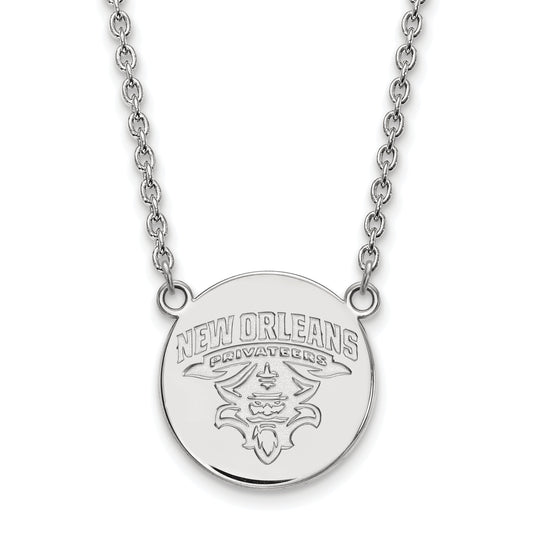 Sterling Silver Rhodium Plated Logoart University Of New Orleans Privateers Large Disc 18 Inch Necklace