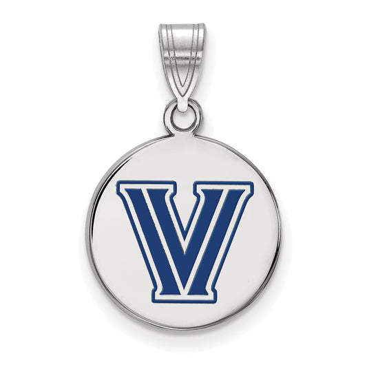 Sterling Silver Rhodium Plated Logoart Villanova University Letter V Medium Enameled Disc Pendant