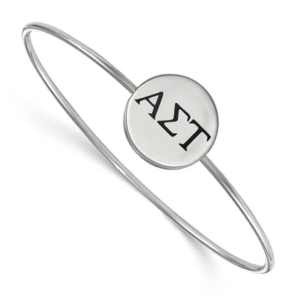 Sterling Silver Rh Plated Logoart Alpha Sigma Tau Enameled Slip On Bangle