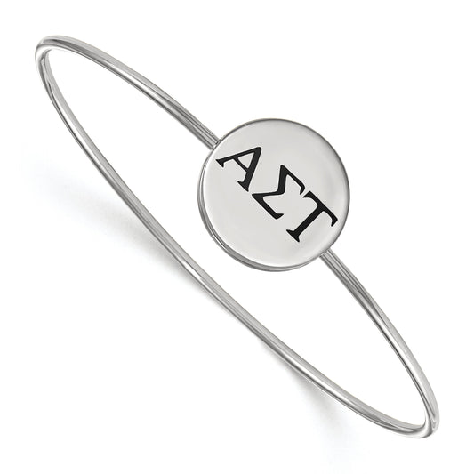 Sterling Silver Rh Plated Logoart Alpha Sigma Tau Enameled Slip On Bangle