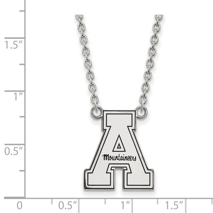 Sterling Silver Rhodium Plated Logoart Appalachian State University Enameled Large Pendant 18 Inch Necklace