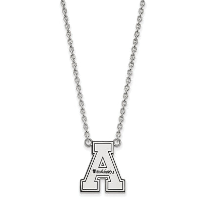 Sterling Silver Rhodium Plated Logoart Appalachian State University Enameled Large Pendant 18 Inch Necklace