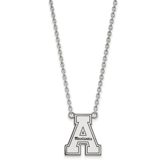 Sterling Silver Rhodium Plated Logoart Appalachian State University Enameled Large Pendant 18 Inch Necklace