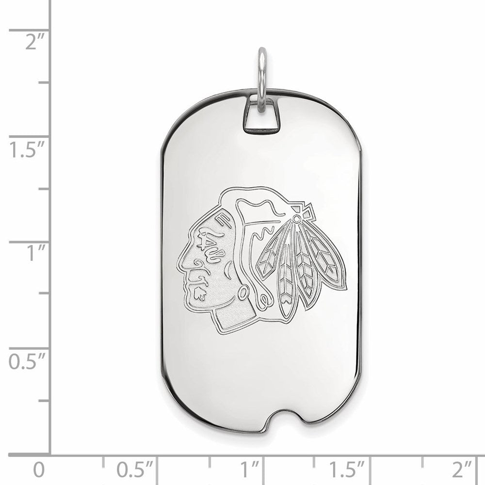 Sterling Silver Rhodium Plated Nhl Logoart Chicago Blackhawks Large Dog Tag Pendant