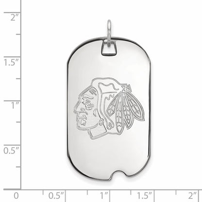 Sterling Silver Rhodium Plated Nhl Logoart Chicago Blackhawks Large Dog Tag Pendant
