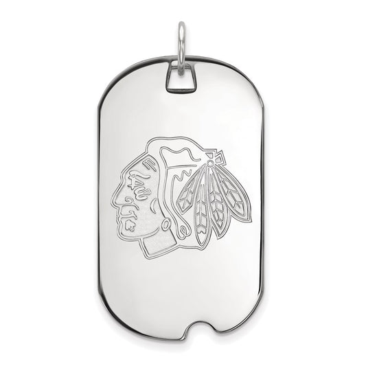 Sterling Silver Rhodium Plated Nhl Logoart Chicago Blackhawks Large Dog Tag Pendant
