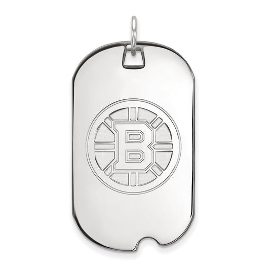 10K White Gold Nhl Logoart Boston Bruins Large Dog Tag Pendant