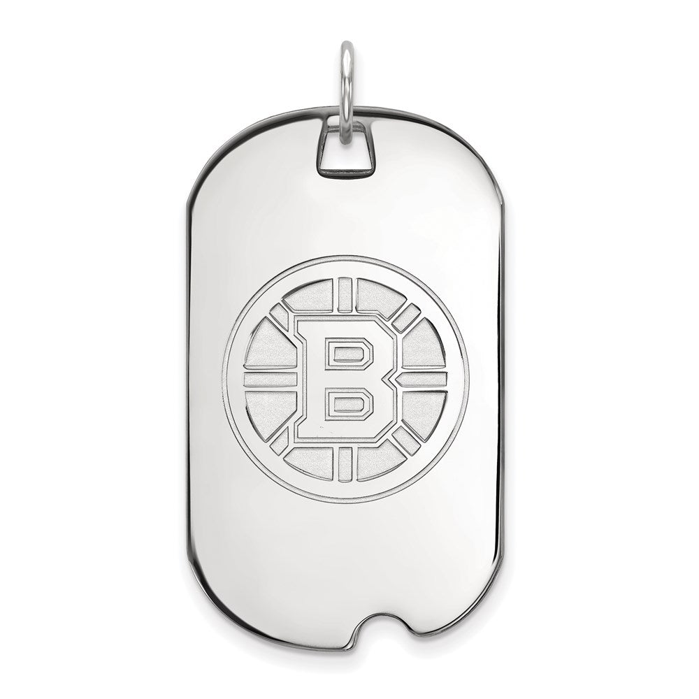 Sterling Silver Rhodium Plated Nhl Logoart Boston Bruins Large Dog Tag Pendant