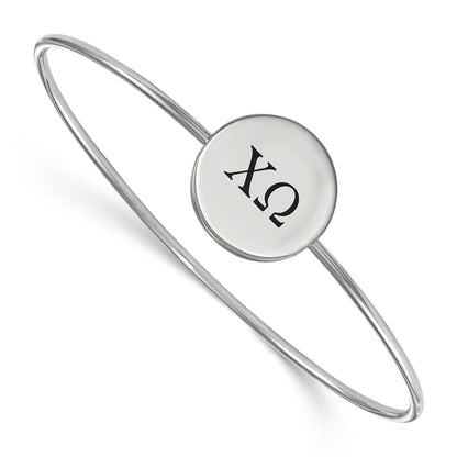 Sterling Silver Rh Plated Logoart Chi Omega Enameled Slip On Bangle
