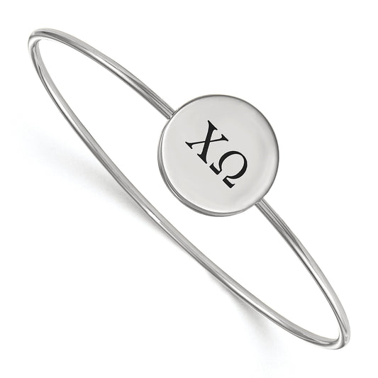 Sterling Silver Rh Plated Logoart Chi Omega Enameled Slip On Bangle