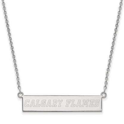 Sterling Silver Rhodium Plated Nhl Logoart Calgary Flames Small Bar 18 Inch Necklace