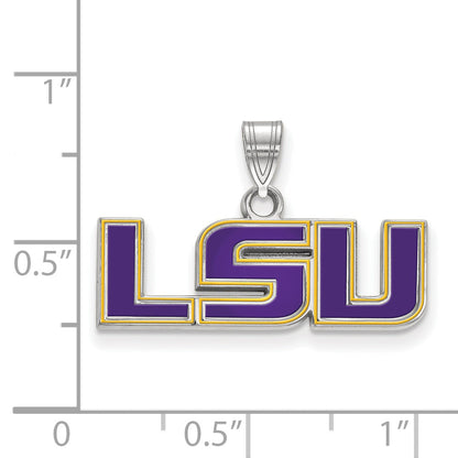 Sterling Silver Rhodium Plated Logoart Louisiana State University L S U Small Enameled Pendant