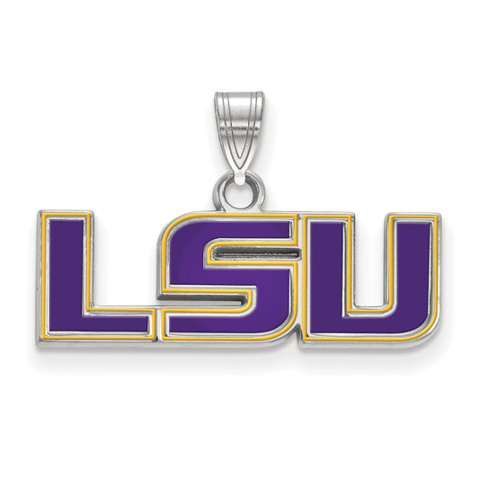Sterling Silver Rhodium Plated Logoart Louisiana State University L S U Small Enameled Pendant