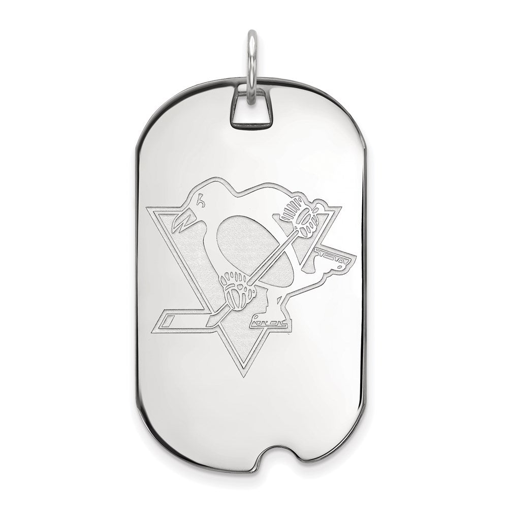 Sterling Silver Rhodium Plated Nhl Logoart Pittsburgh Penguins Large Dog Tag Pendant