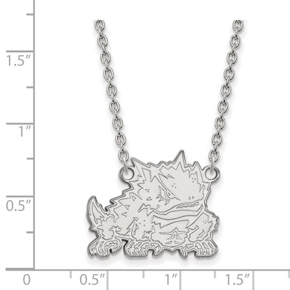 Sterling Silver Rhodium Plated Logoart Texas Christian University Horned Frog Large Pendant 18 Inch Necklace
