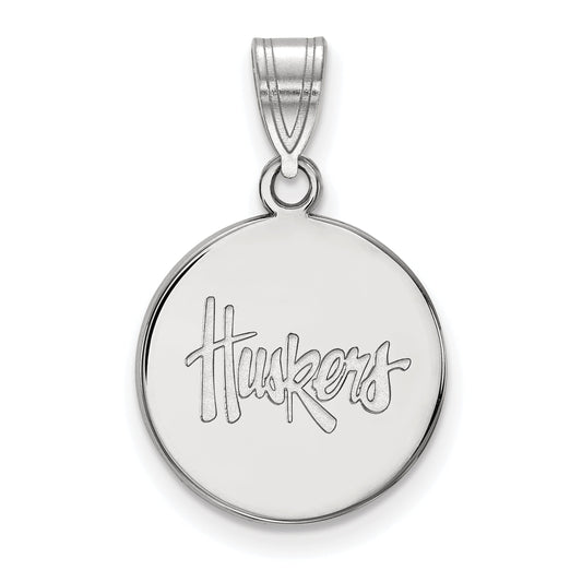 Sterling Silver Rhodium Plated Logoart University Of Nebraska Huskers Medium Disc Pendant