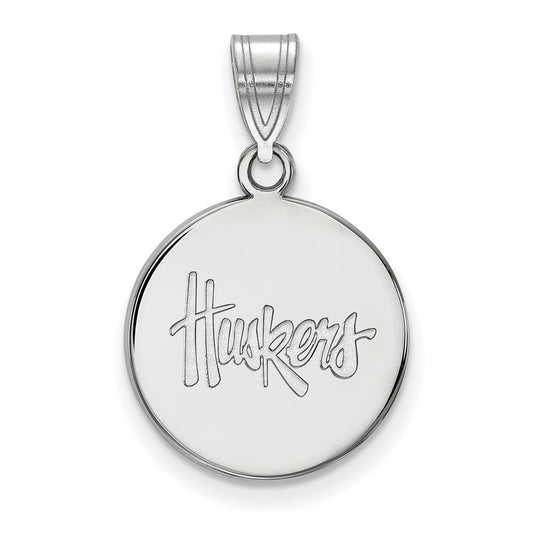 14K White Gold Logoart University Of Nebraska Huskers Medium Disc Pendant