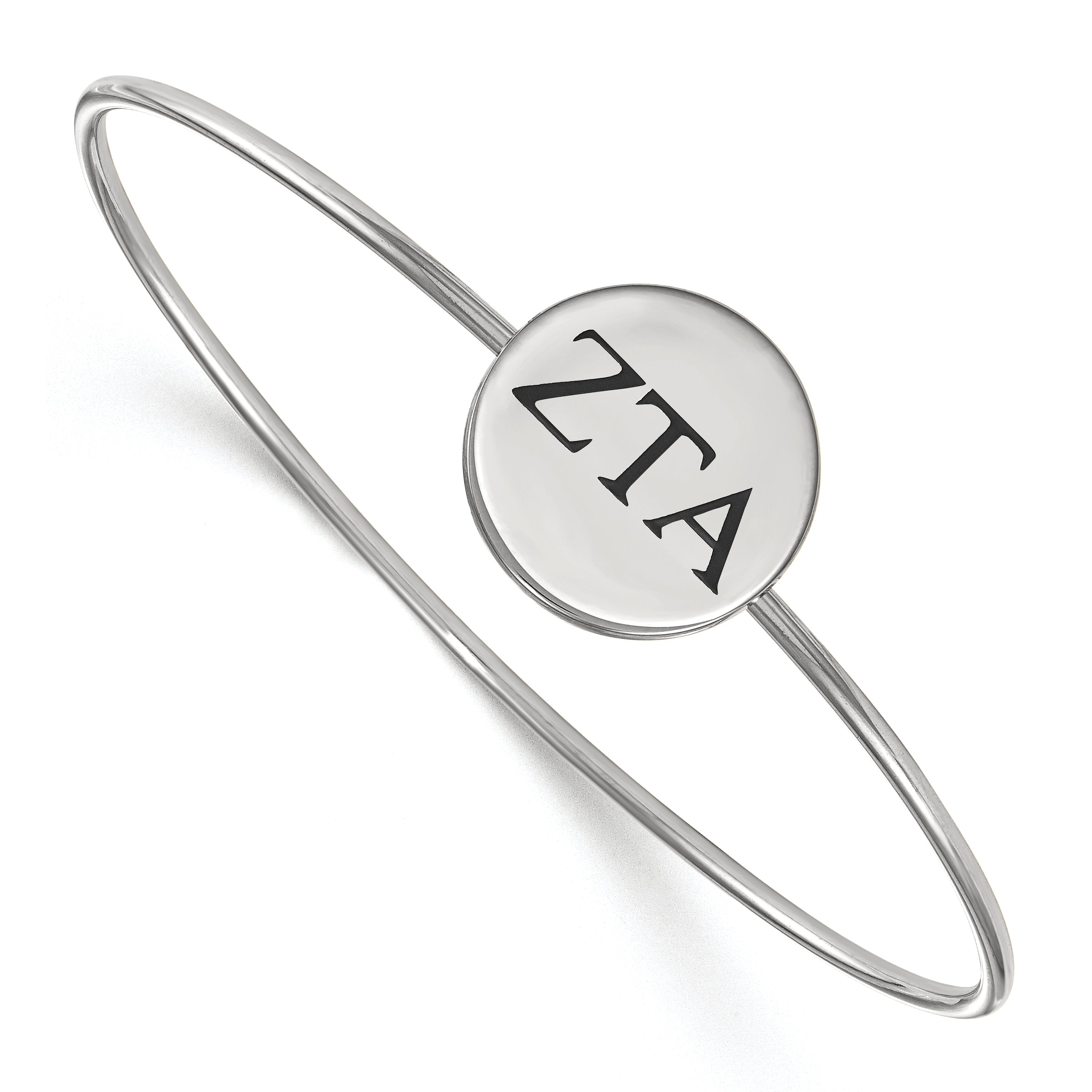 Sterling Silver Rh Plated Logoart Zeta Tau Alpha Enameled Slip On Bangle