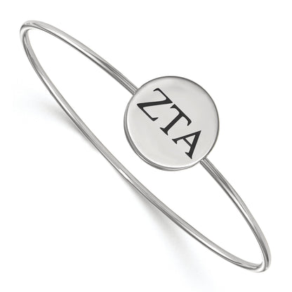 Sterling Silver Rh Plated Logoart Zeta Tau Alpha Enameled Slip On Bangle