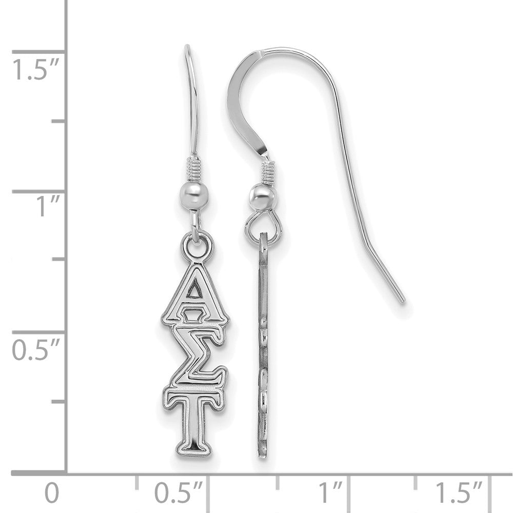 Sterling Silver Rhodium Plated Logoart Alpha Sigma Tau Sorority Greek Letters Small Dangle Wire Earrings