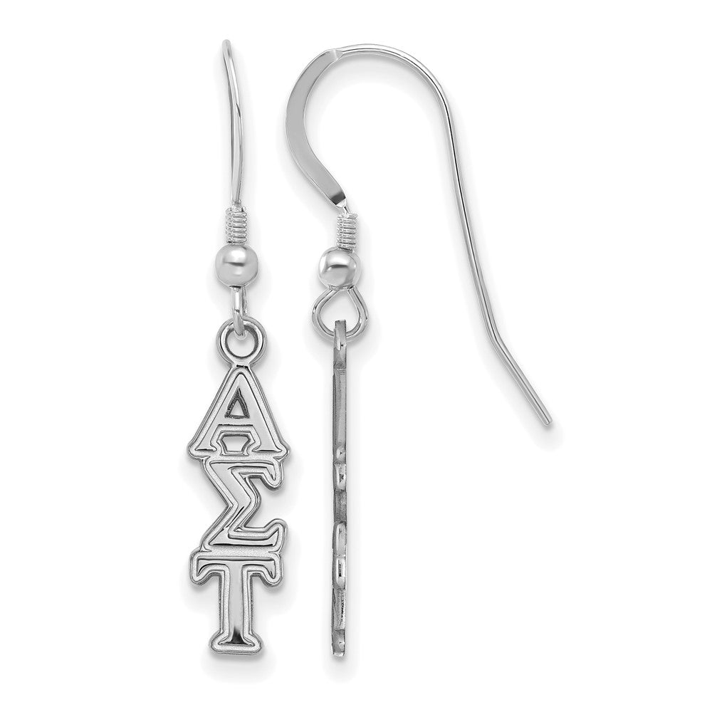 Sterling Silver Rhodium Plated Logoart Alpha Sigma Tau Sorority Greek Letters Small Dangle Wire Earrings