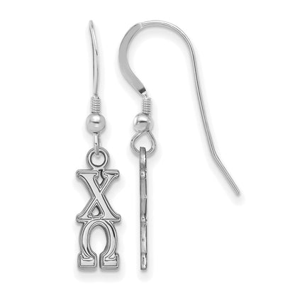 Sterling Silver Rhodium Plated Logoart Chi Omega Sorority Greek Letters Small Dangle Wire Earrings