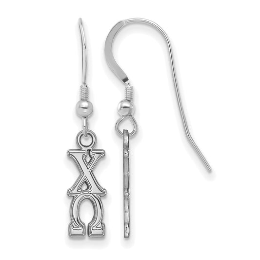 Sterling Silver Rhodium Plated Logoart Chi Omega Sorority Greek Letters Small Dangle Wire Earrings