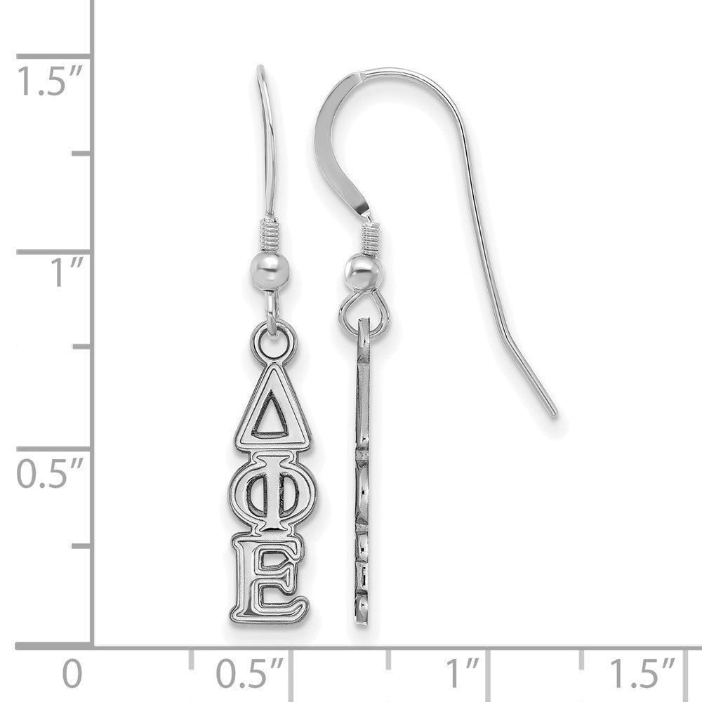 Sterling Silver Rhodium Plated Logoart Delta Phi Epsilon Extra Sorority Greek Letters Small Dangle Wire Earrings