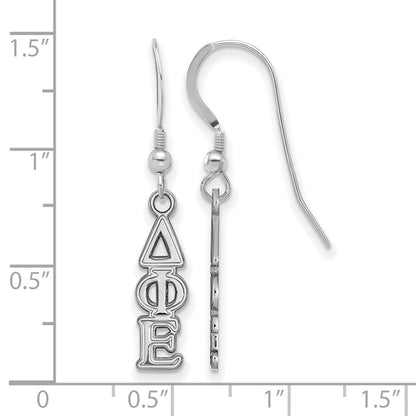 Sterling Silver Rhodium Plated Logoart Delta Phi Epsilon Extra Sorority Greek Letters Small Dangle Wire Earrings