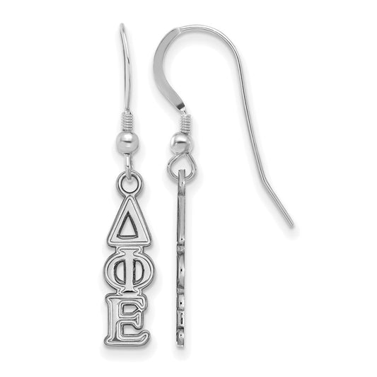 Sterling Silver Rhodium Plated Logoart Delta Phi Epsilon Extra Sorority Greek Letters Small Dangle Wire Earrings